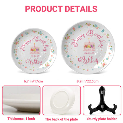 Simple Floral Border Personalized Birthday Plate P412PQN0