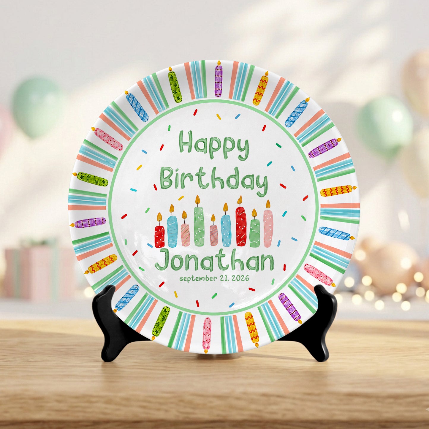 Colorful Candle Kids Cake Serving Party Keepsake Personalized Birthday Plate P821HTF0