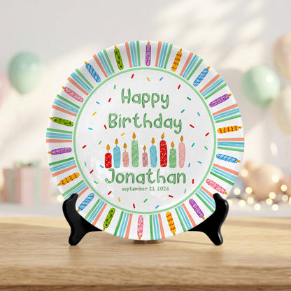 Colorful Candle Kids Cake Serving Party Keepsake Personalized Birthday Plate P821HTF0
