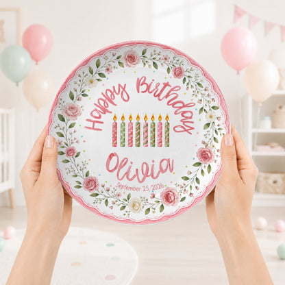 Pink Floral Birthday Keepsake Personalized Birthday Plate for Girl P620HCV0