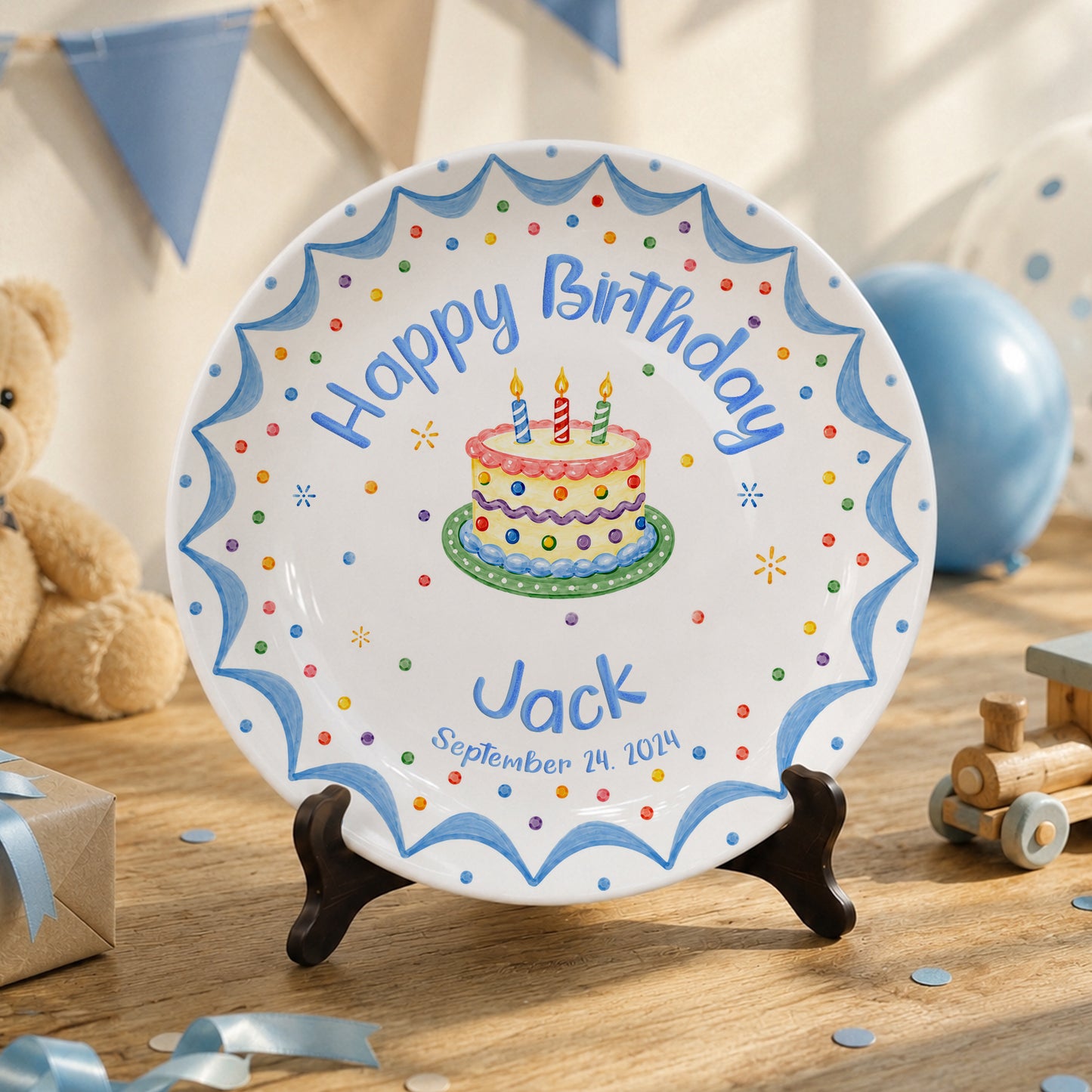 Blue Scallop Cake Personalized Birthday Plate P611FTC0