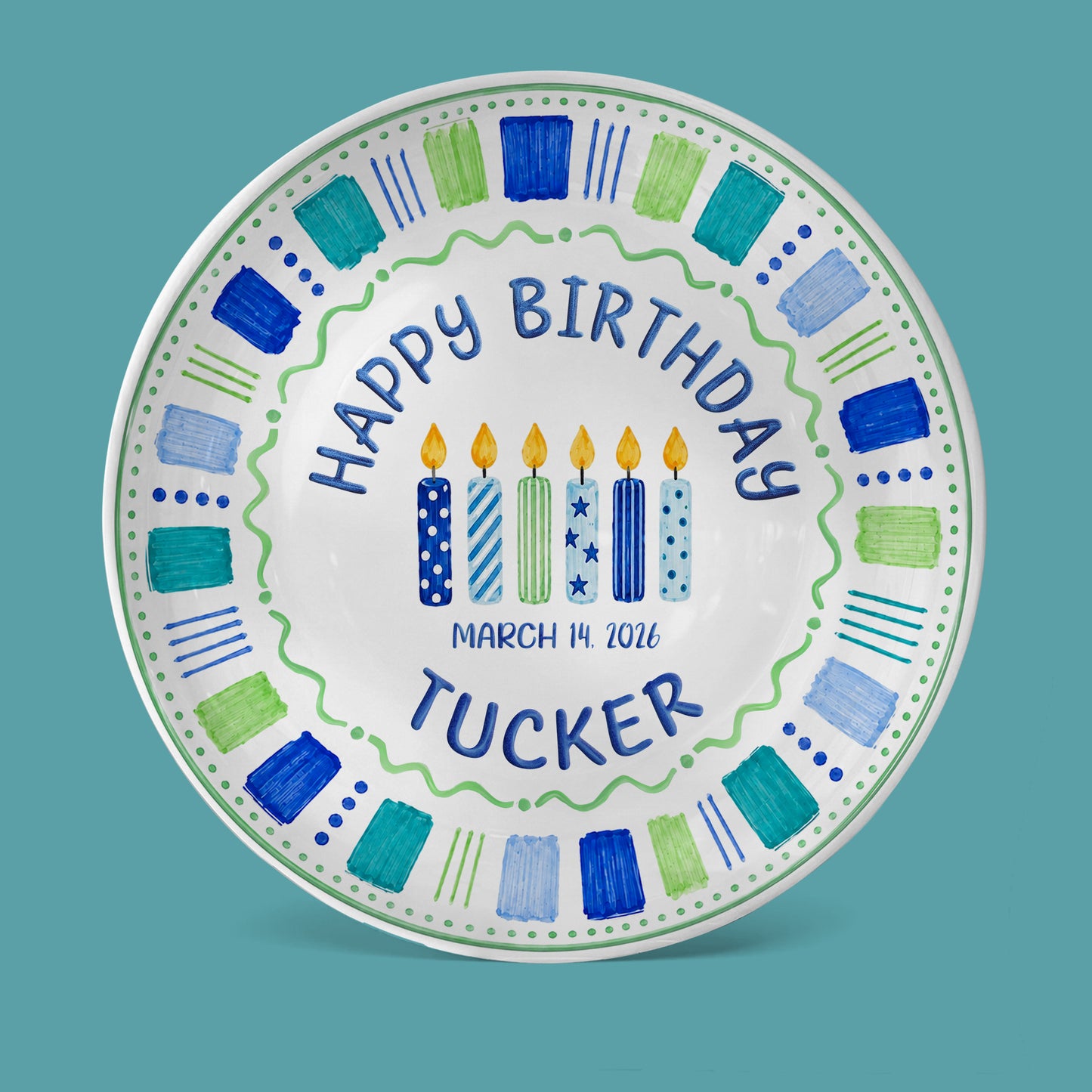 Blue Candle Birthday Tradition Personalized Birthday Plate for Boy P622QHO0