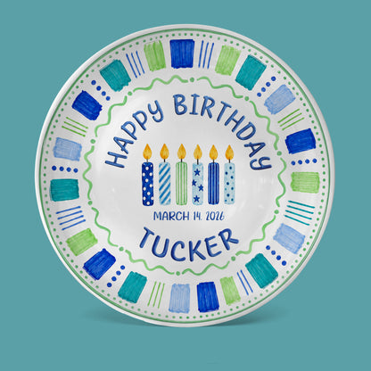 Blue Candle Birthday Tradition Personalized Birthday Plate for Boy P622QHO0