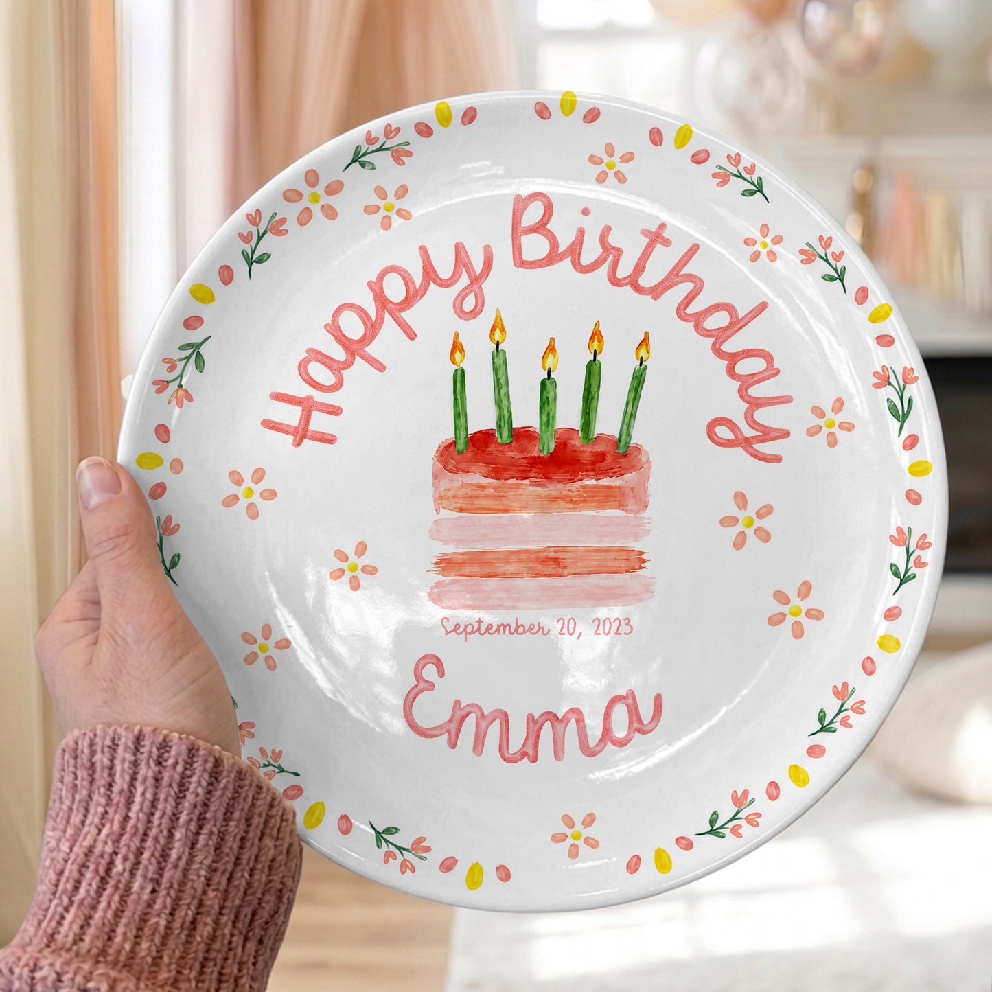 Sweet Floral Personalized Birthday Plate P4309GN0