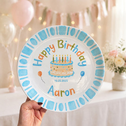 Blue Checkerboard Candle Custom Name Keepsake Personalized Birthday Plate P826TTU0