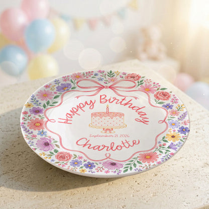 Floral Bow Cake Keepsake Personalized Birthday Plate for Girls P87DHJ0