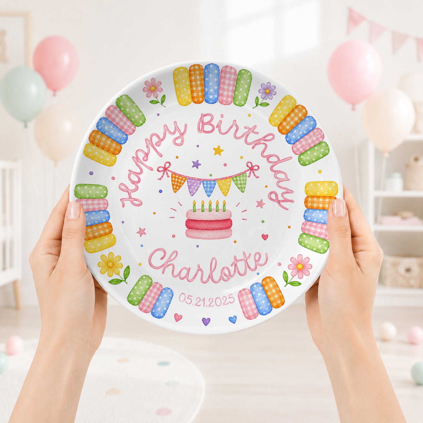 Rainbow Candy with Cake Personalized Birthday Plate P664QE0