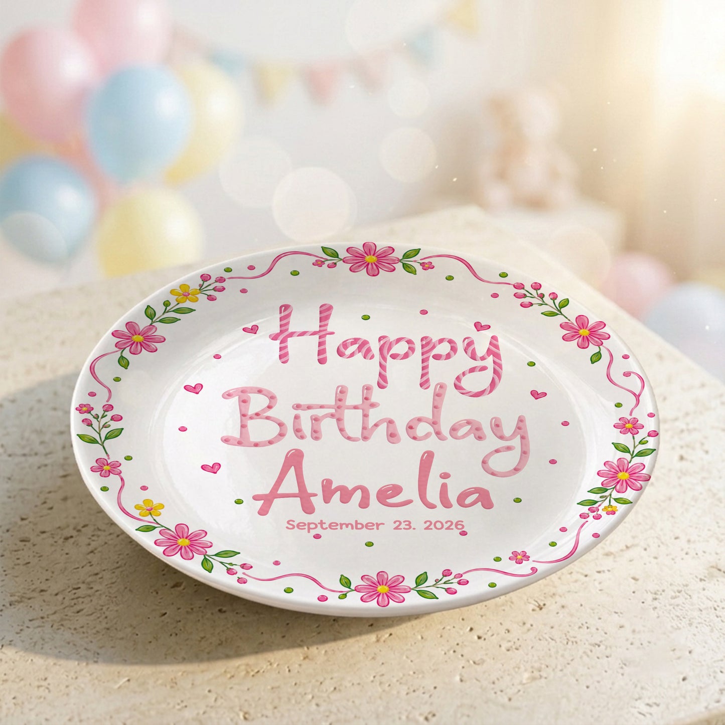Floral Birthday Personalized Plate for Kids Custom Name Keepsake Gift P85DGR0