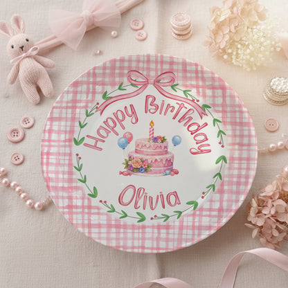 Pink Gingham Personalized Birthday Plate P130CVP0