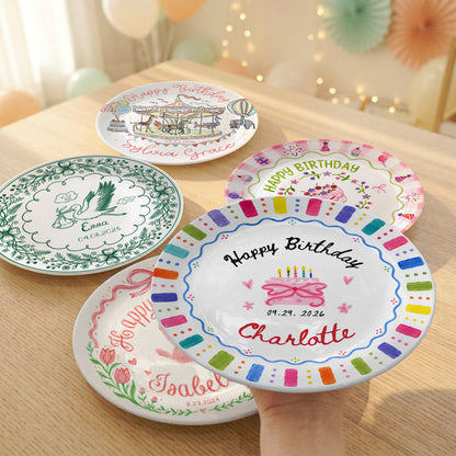 Rainbow Candles Birthday Cake Custom Name Gift Personalized Birthday Plate P814DRZ0