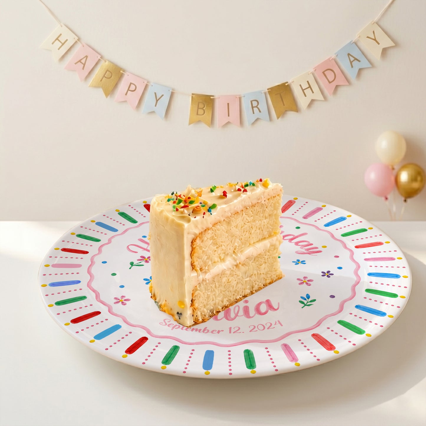 Colorful Birthday Cake Keepsake Personalized Birthday Plate for Kids D6250W50