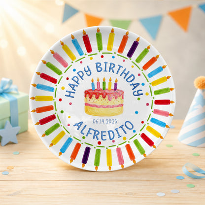 Birthday Cake & Rainbow Candles Personalized Birthday Plate P7160U20