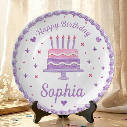 Lavender Scallop Cake Personalized Birthday Plate for Girls P327AW10