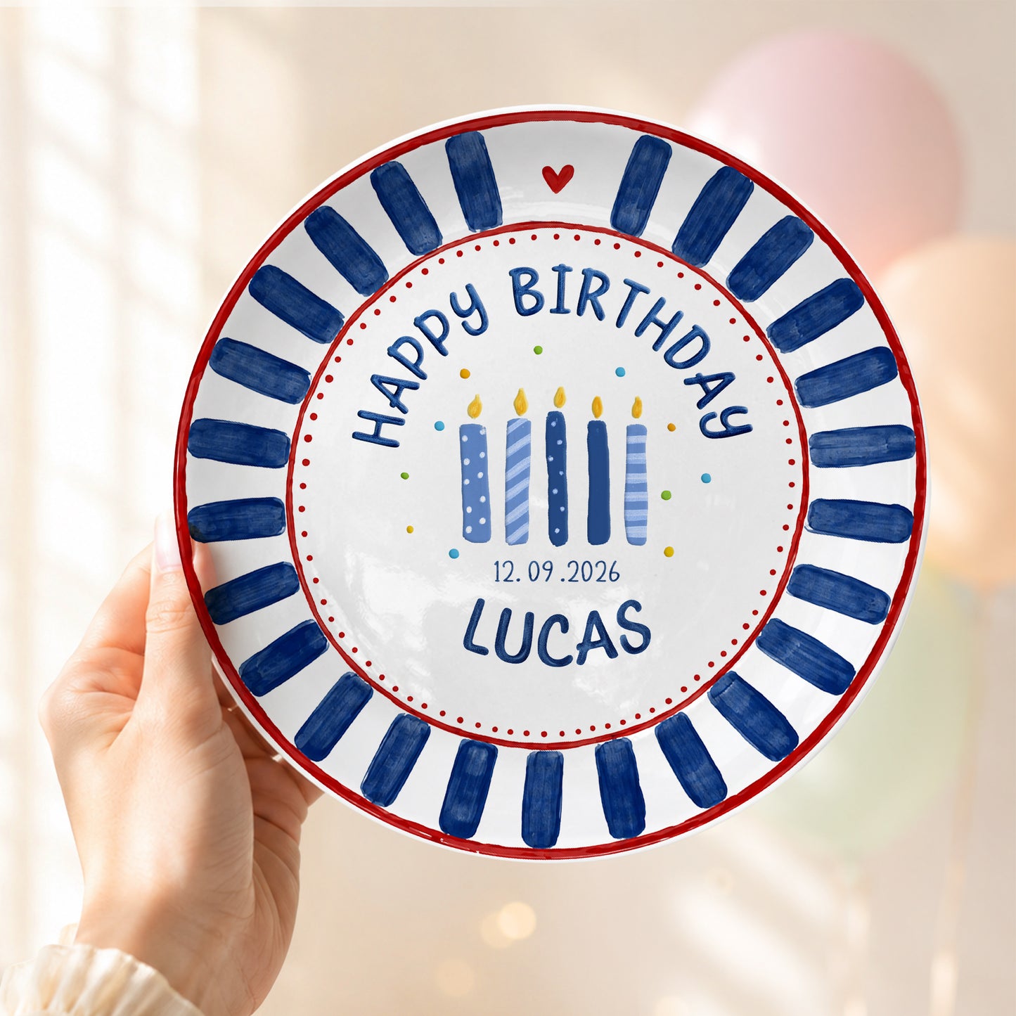 Blue Striped Birthday Candles Personalized Birthday Plate P626KF7TT