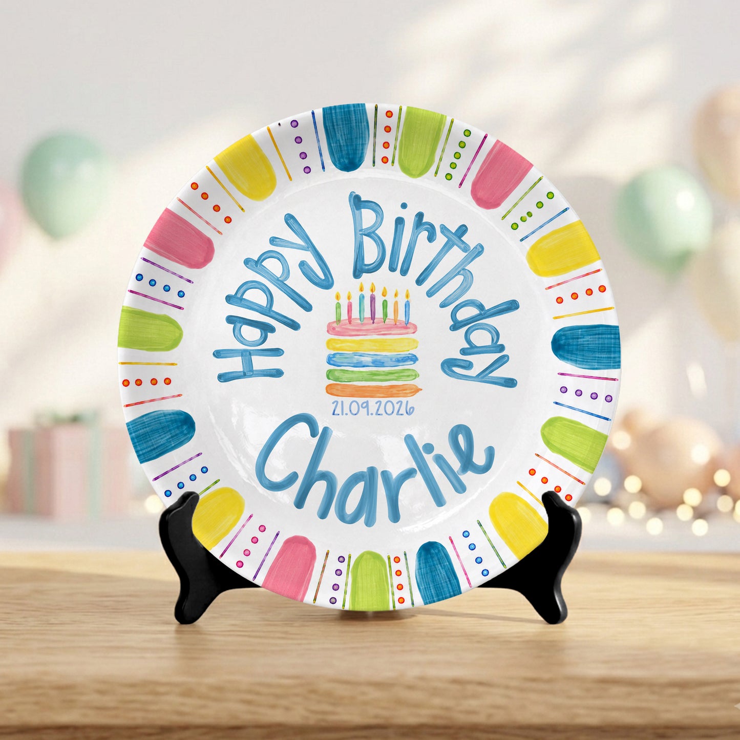 Colorful Cake Custom Name Kids Party Keepsake Personalized Birthday Plate P821TBL0