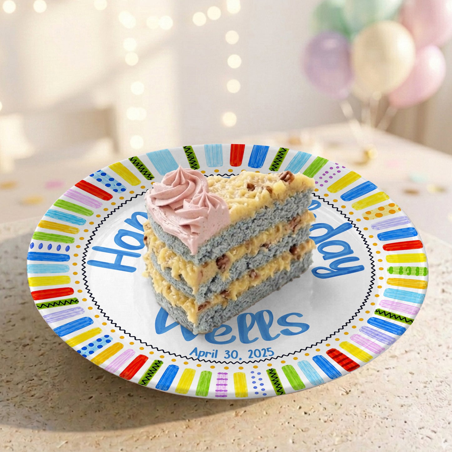 Colorful Cake Custom Name Kids Keepsake Gift Personalized Birthday Plate P821ZAT0