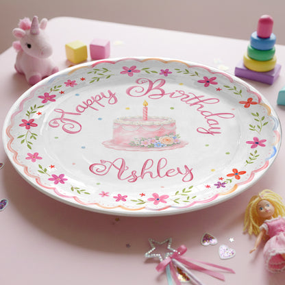 Pink Floral Scallop Personalized Birthday Plate P226GZM0