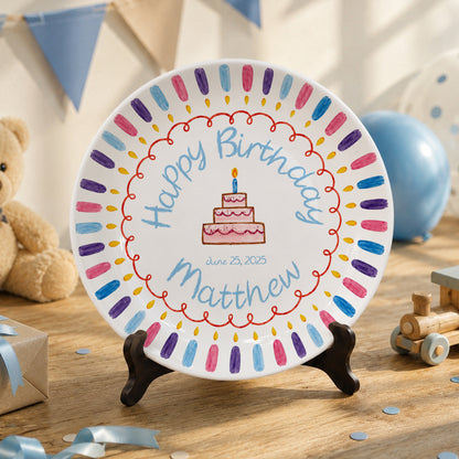 Colorful Candle Border Cake Personalized Birthday Plate D528ZCH0