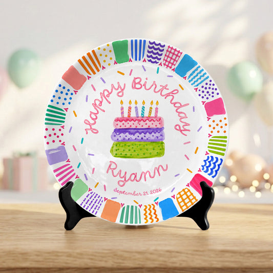 Colorful Happy Birthday Cake Keepsake Custom Name Personalized Birthday Plate P821LW10
