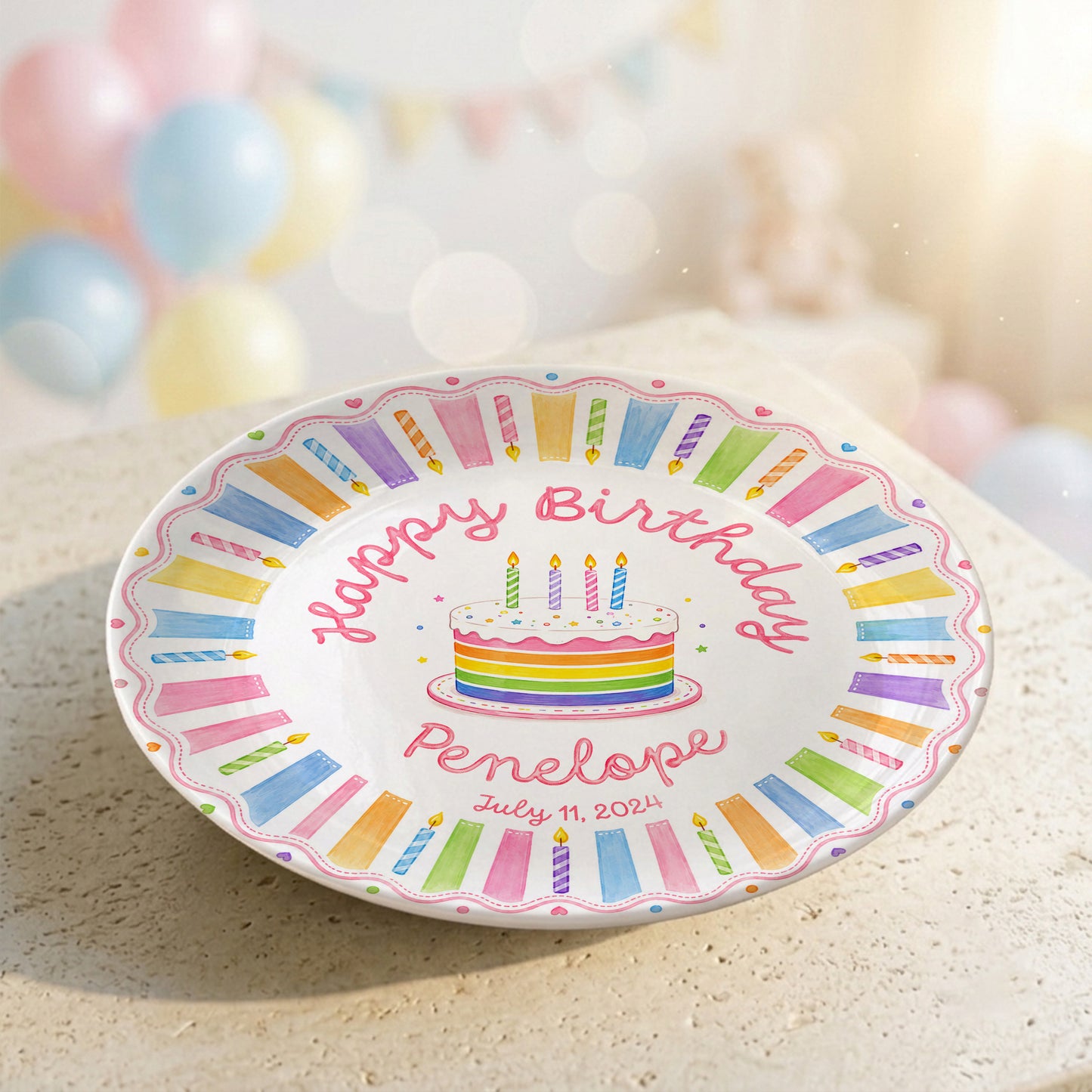 Colorful Rainbow Cake Personalized Birthday Plate for Kids Celebration Gift P811XQT0