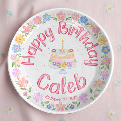 Pastel Floral Birthday Cake Personalized Birthday Plate P32GVK0