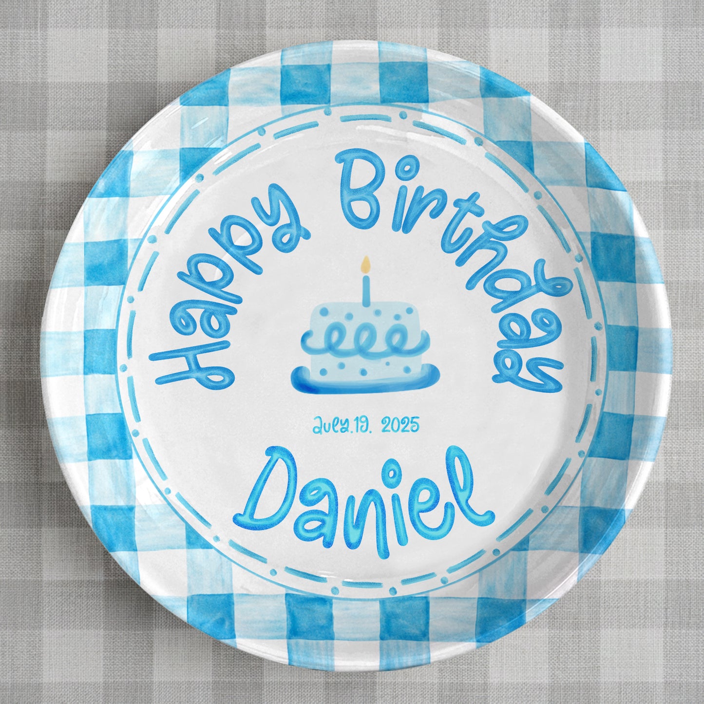 Classic Blue Gingham Personalized Birthday Plate P314ZPP0