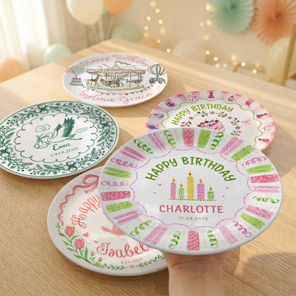 Colorful Pink Green Candle Design Personalized Birthday Plate for Kids P814XTQ0