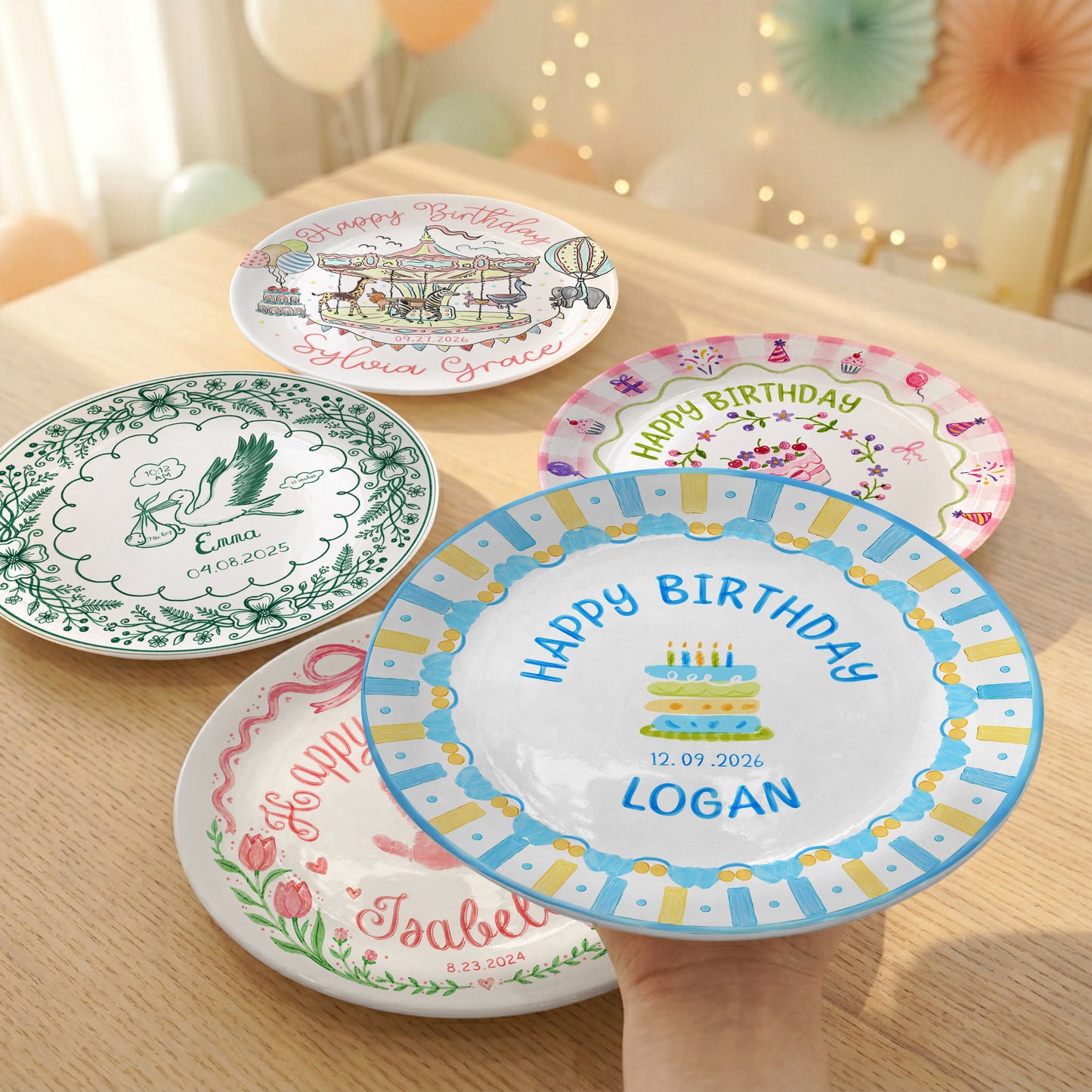 Pastel Candle Cake Personalized Birthday Plate, Custom Ceramic Kids Keepsake P818JSL0