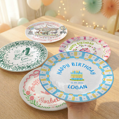 Pastel Candle Cake Personalized Birthday Plate, Custom Ceramic Kids Keepsake P818JSL0