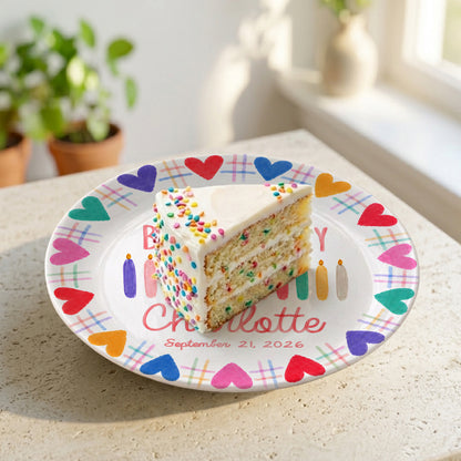 Rainbow Hearts Birthday Keepsake Personalized Birthday Plate P716T2N0