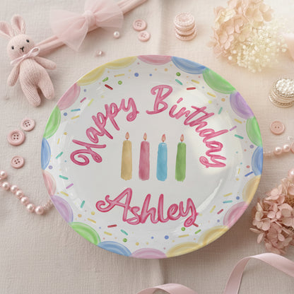 Pastel Candles and Rainbow Border Personalized Birthday Plate P225FQF0