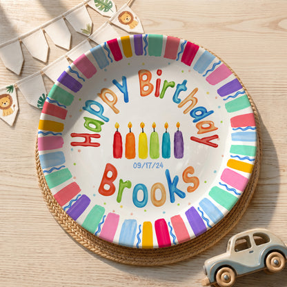 Rainbow Stripe Colorful Candle Personalized Birthday Plate D6103AG0