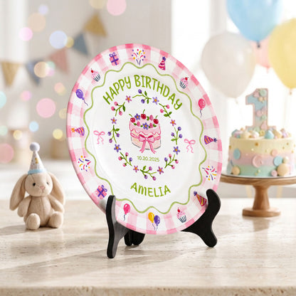 Floral Berry Cake Keepsake Personalized Birthday Plate for Girls and Kids P730TD80