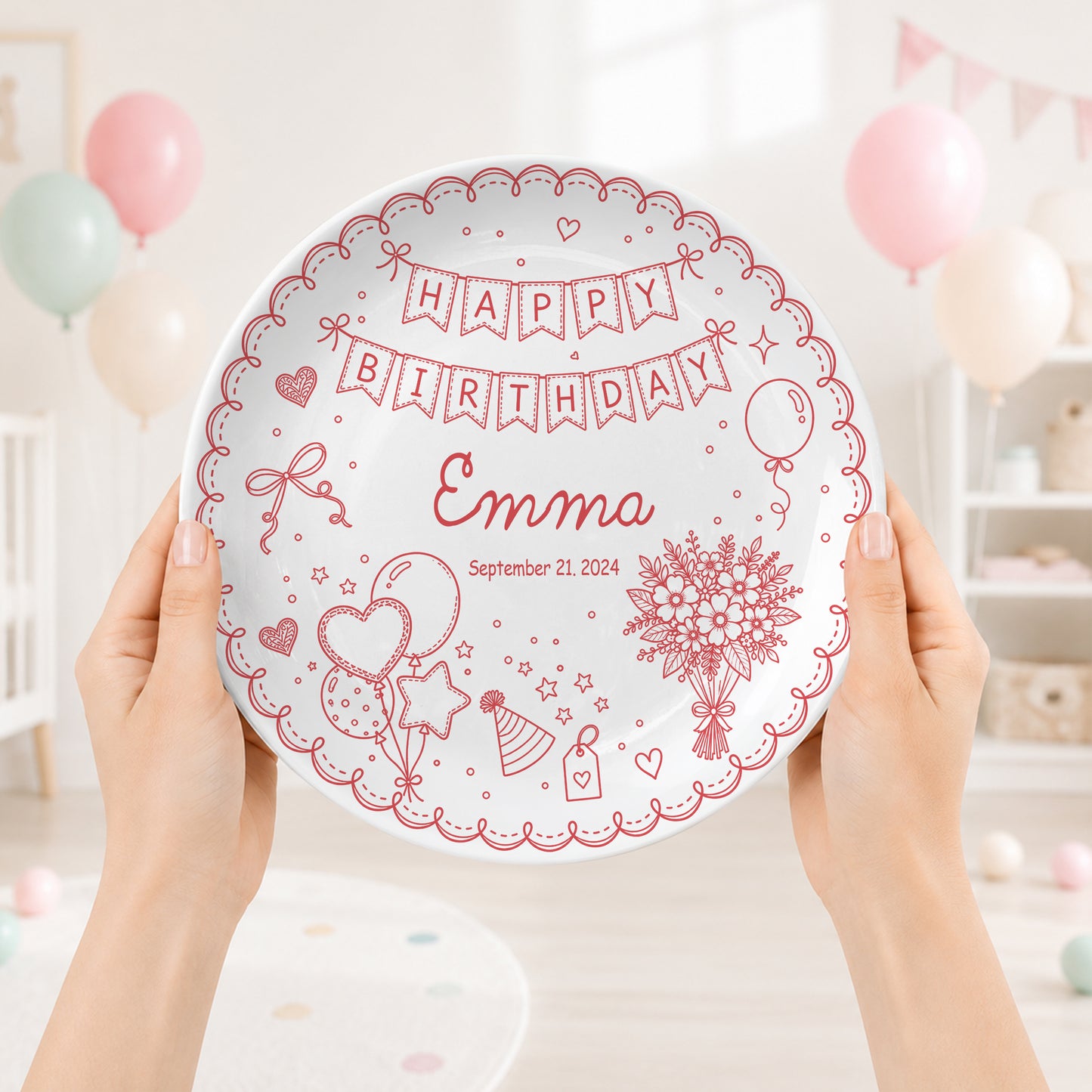 Birthday Banner and Balloons Personalized Birthday Plate P41012O0