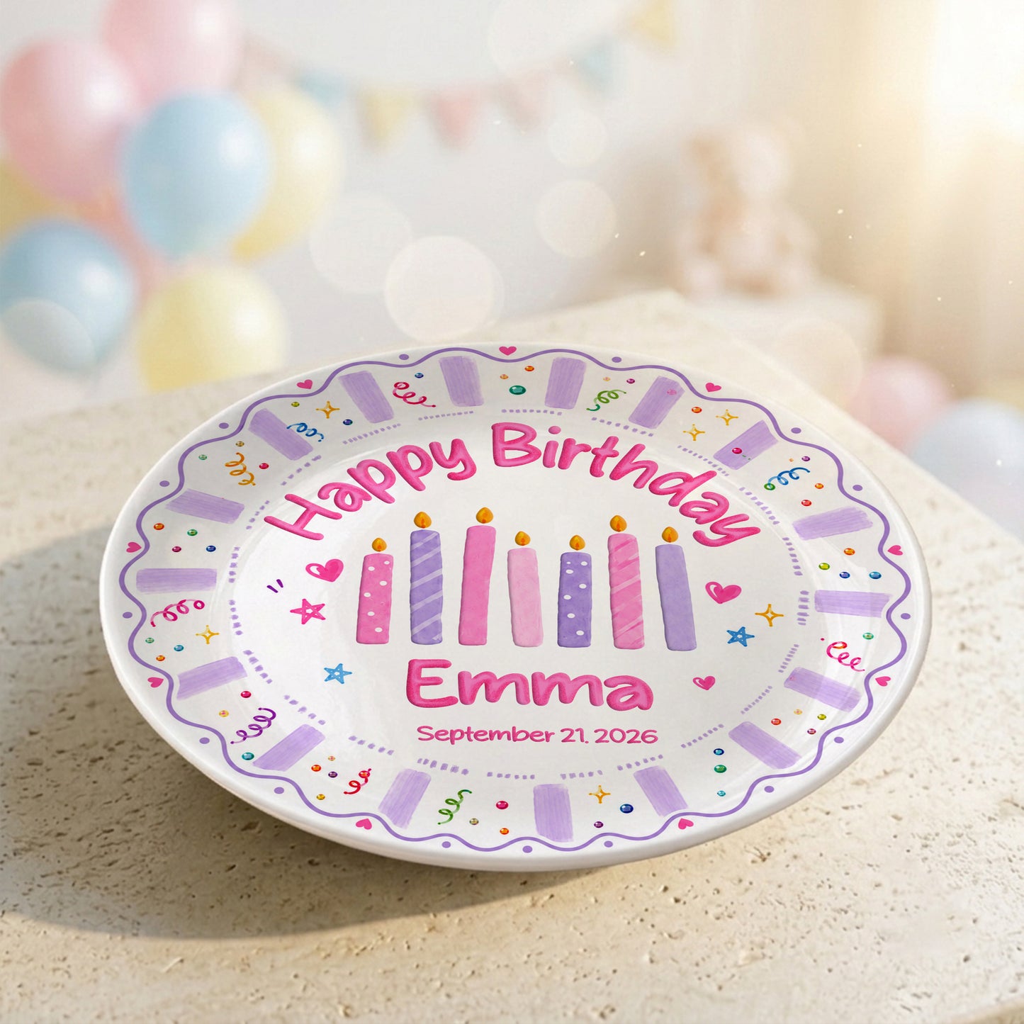 Colorful Candle Personalized Birthday Plate for Kids Custom Ceramic Keepsake Gift P86ZYS0