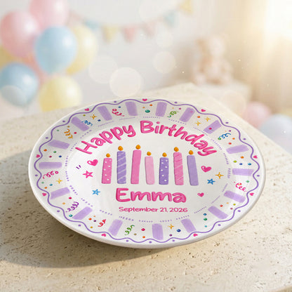 Colorful Candle Personalized Birthday Plate for Kids Custom Ceramic Keepsake Gift P86ZYS0