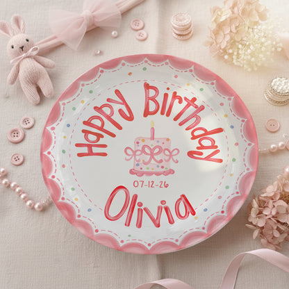 Pink Scalloped Border Personalized Birthday Plate P318HLY0