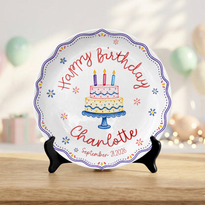 Colorful Cake Scalloped Personalized Birthday Plate for Girls First Gift P810G360