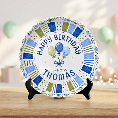 Blue Preppy Candle Custom Name Boy Keepsake Personalized Birthday Plate P814KBC0