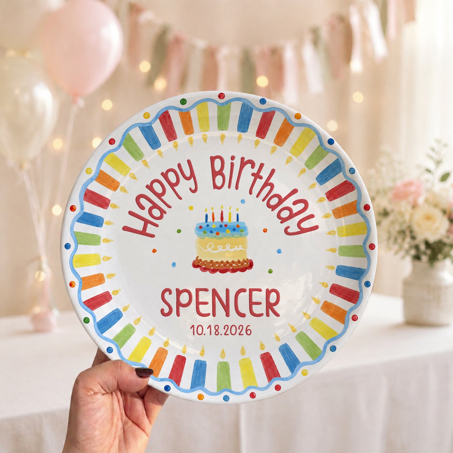 Kids Cake Keepsake Custom Name Ceramic Personalized Birthday Plate P826FVK0