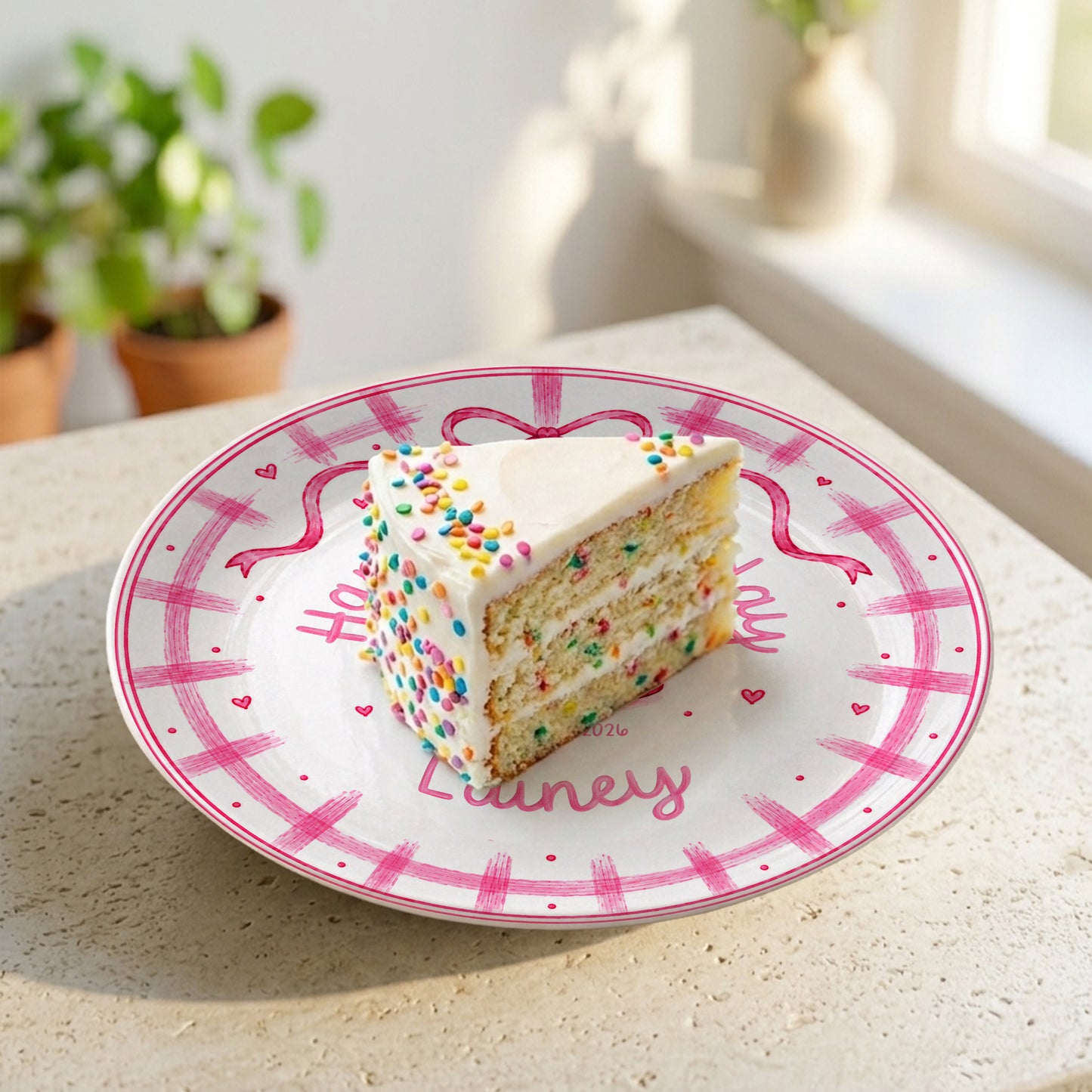 Pink Bow Personalized Birthday Plate for Girl P728KC60