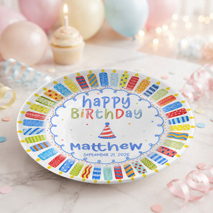Colorful Candle Celebration Custom Name Ceramic Keepsake Personalized Birthday Plate P82509W0