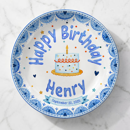 Blue Cake Celebration Personalized Birthday Plate for Kids P620NVN0