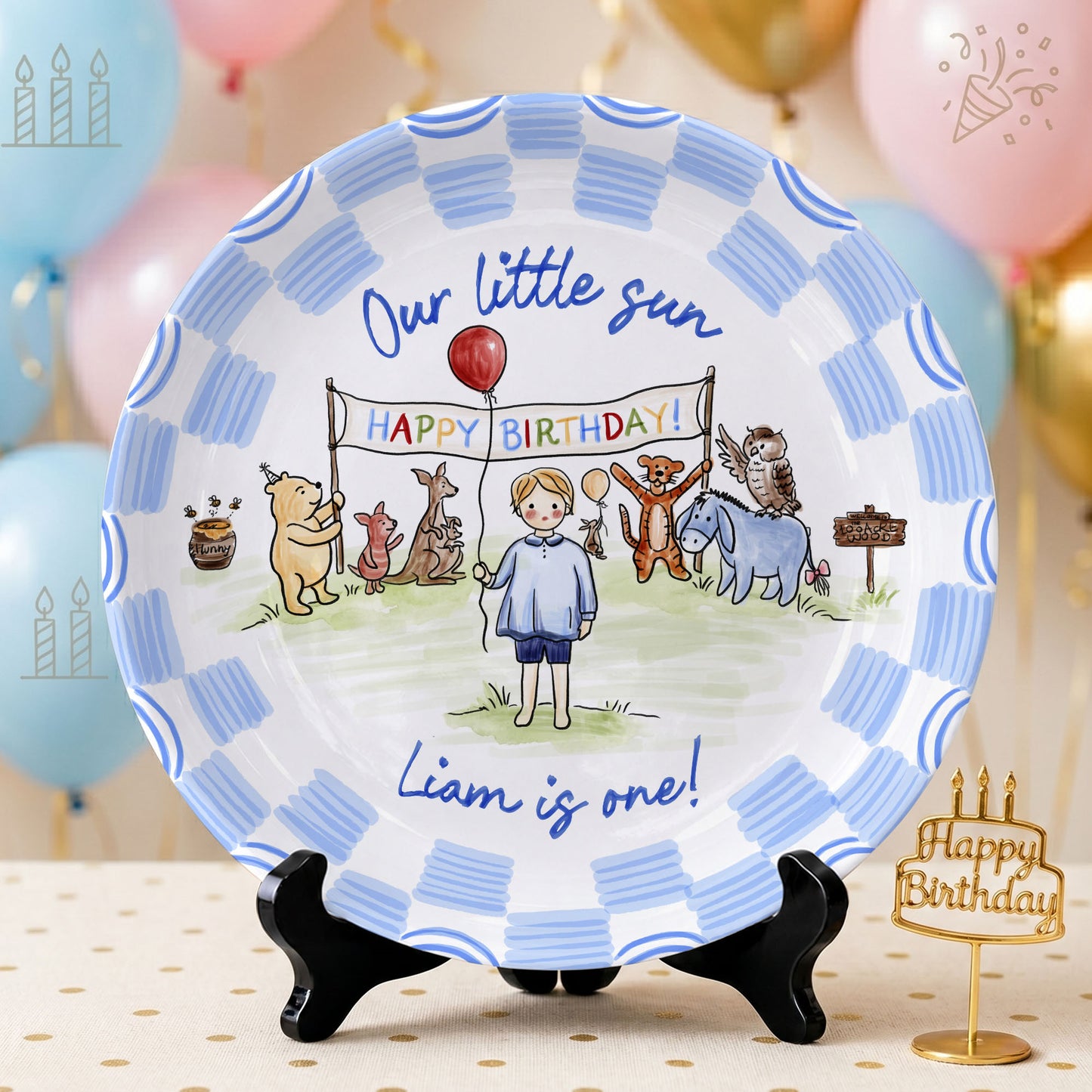 Woodland Animal Birthday Keepsake Personalized Birthday Plate P713B6G0