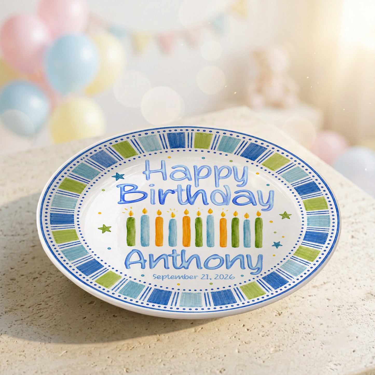 Blue Candle Celebration Personalized Birthday Plate for Kids Ceramic Keepsake Gift P728GIG0
