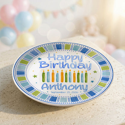 Blue Candle Celebration Personalized Birthday Plate for Kids Ceramic Keepsake Gift P728GIG0