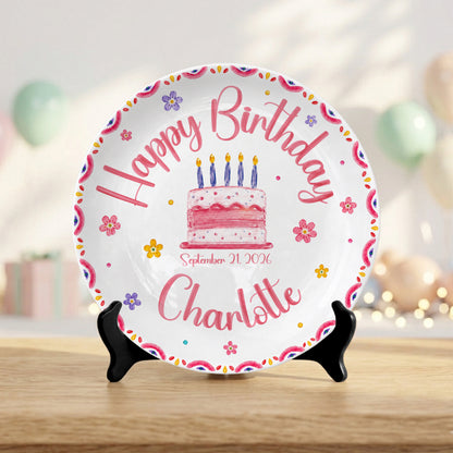 Floral Cake Custom Name Kids Keepsake Gift Personalized Birthday Plate P814OTD0