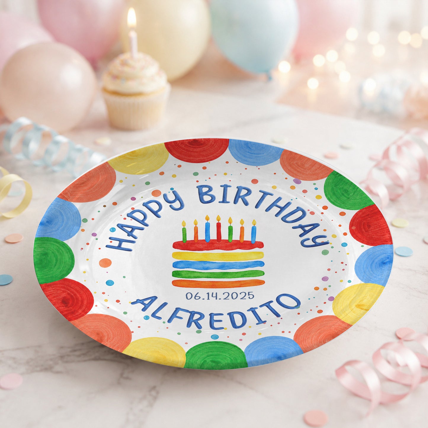 First Birthday Cake Keepsake Custom Name Ceramic Personalized Birthday Plate P829WLE0