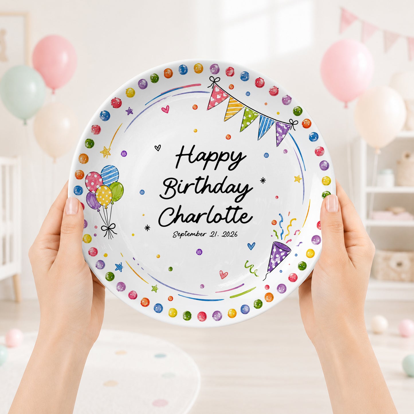 Colorful Party Border Personalized Birthday Plate P526I800