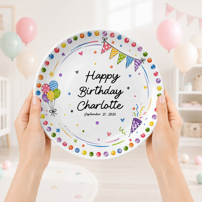 Colorful Party Border Personalized Birthday Plate P526I800